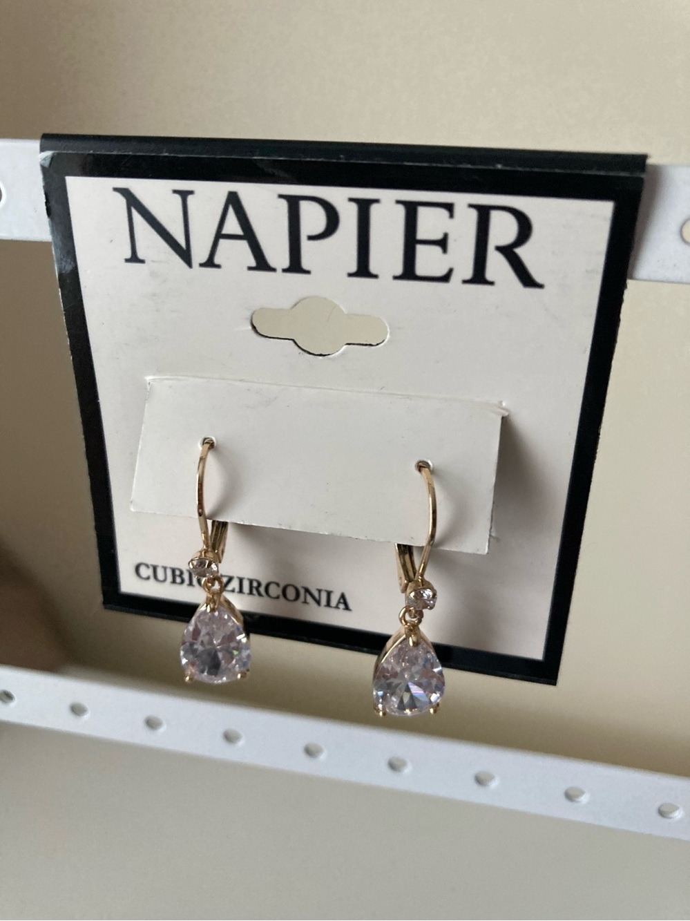 Napier Gold Teardrop Clear Stone Drop Earrings